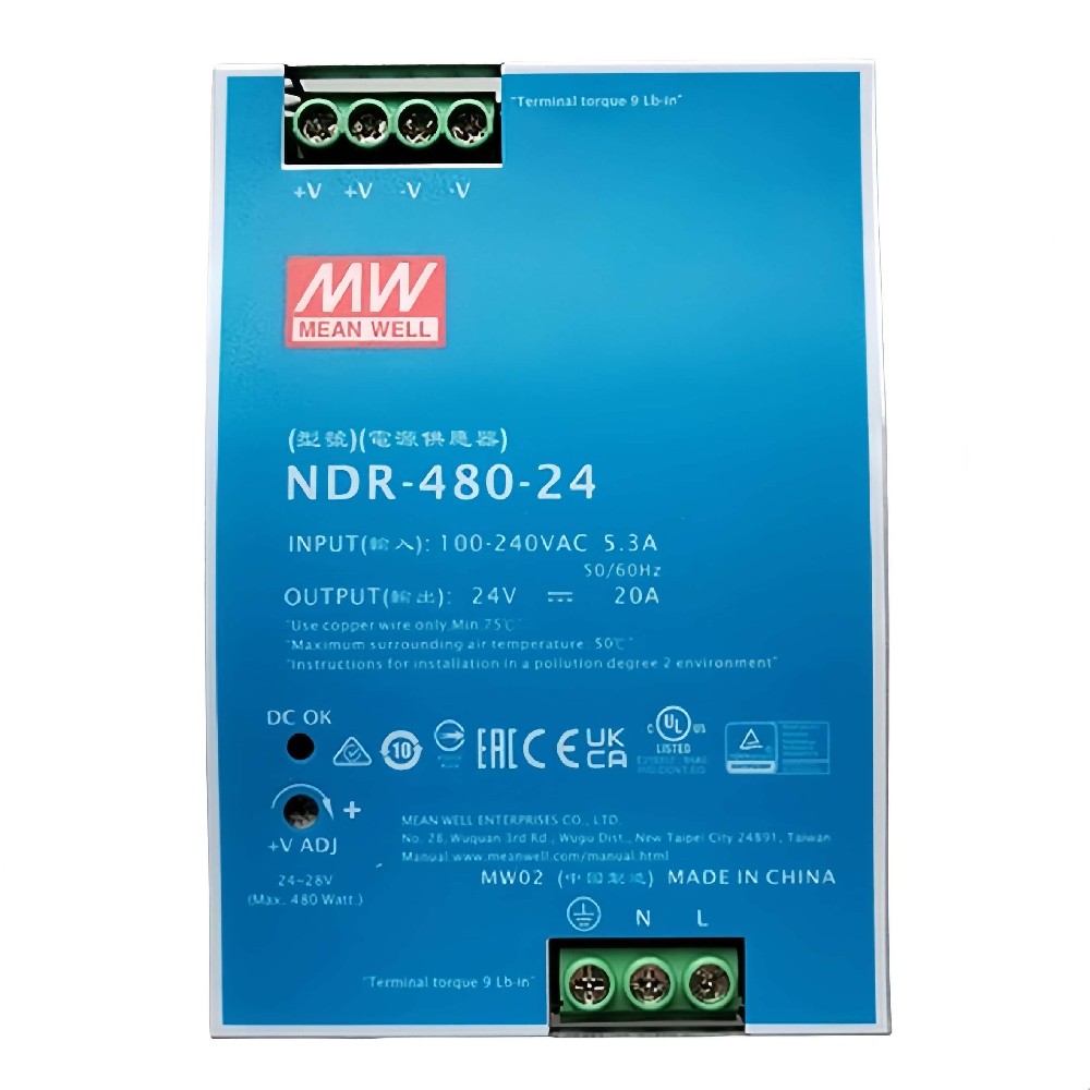 NDR-480-24  480W 工業(yè)用 DIN 導軌型單組輸出電源供應器