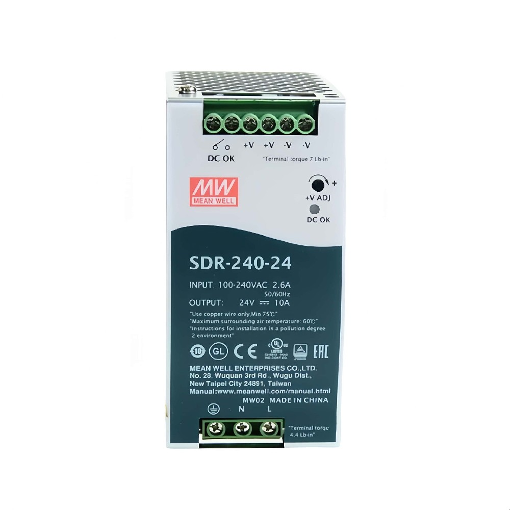SDR-240-24  240W 單組輸出的工業(yè)用 DIN 導(dǎo)軌型電源